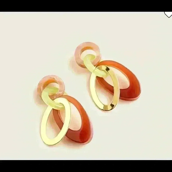J crew Made in Italy Acetate Oval Interlocking Drop Earrings in Dried Bl… - Picture 2 of 5